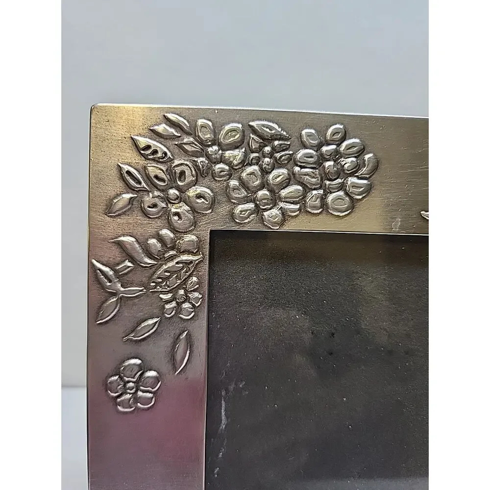 Pewter 5 in Square Shaped Floral Butterfly Picture Frame holds 3 inch photnbr